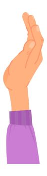 Cupped hand. Holding gesture. Raised arm in cartoon style