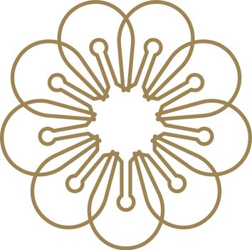 Golden flower. Line ornament. Circle floral logo