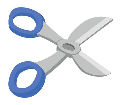 Scissors icon. Blue plastic kid cutting tool