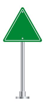 Triangle street sign. Green highway road symbol.