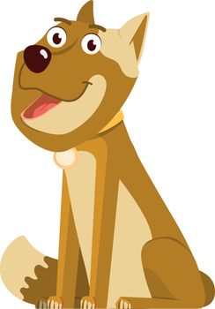 Happy brown dog in collar sitting. Cute cartoon character