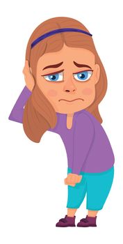 Sad girl. Upset depressed child. Lonely cartoon character