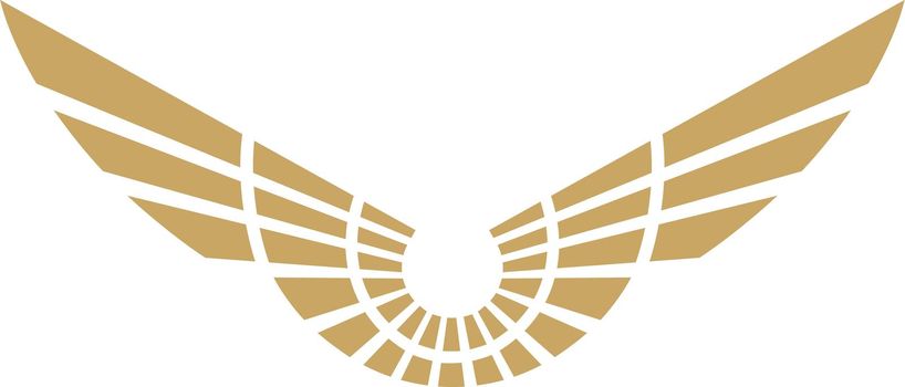 Stylized wings icon. Golden winged logo in vintage style
