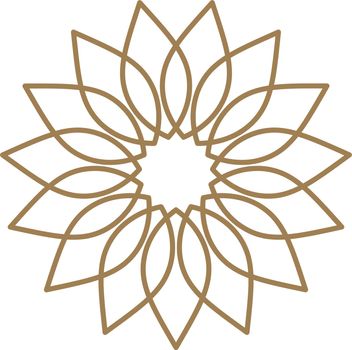 Floral logo. Radial pattern emblem. Golden flower