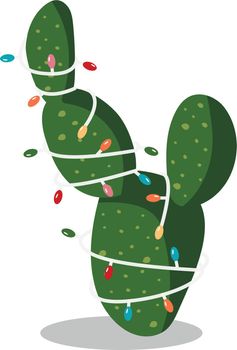 Cactus in garland. Christmas succulent in funny cartoon style