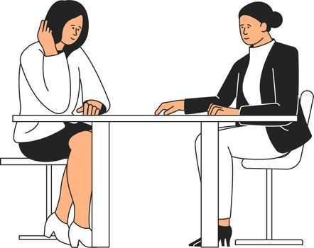 Women sitting at table. Work talking. Business meeting