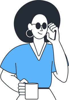 Woman calling home from vacation. Girl in sunglasses and sun hat talking on phone