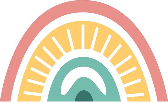 Rainbow logo in childish boho style. Scandinavian pattern element