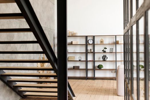 minimalist modern book shelf stairs
