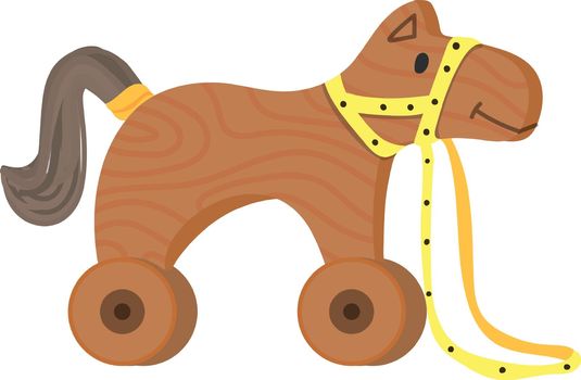 Wooden horse on wheels. Cartoon toy for kids