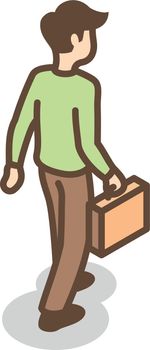 Man walking with briefcase. Isometric character going to business meeting