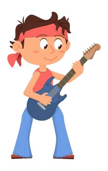 Young rock player. Boy playing on electric guitar