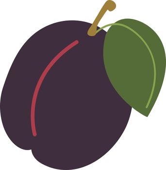 Juicy plum with green leaf. Trendy flat icon