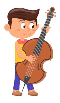 Cello player icon. Boy perfom music on bass violin