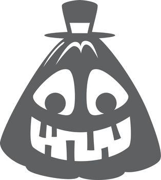 Funny pumpkin in hat. Black halloween party mascot