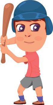 Boy holding baseball bat. Cartoon sport kid character