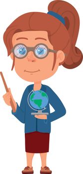 Teacher girl. Cute cartoon character with globe