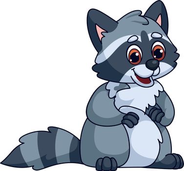Raccoon icon. Cute cartoon animal with striped tail