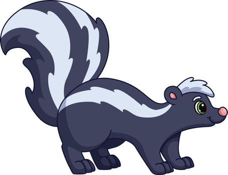 Cute cartoon skunk. Forest animal with big fluffy tail