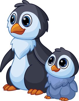 Penguin family. Parent and child animal. Cartoon characters