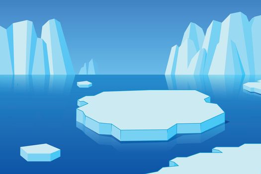 Arctic landscape. Ice mountain and cold ocean cartoon background