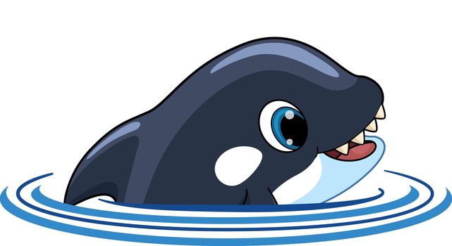 Cartoon orca in water. Funny ocean animal character