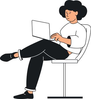 Young woman with laptop sitting on chair. Work from home