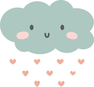 Kawaii cloud with falling hearts. Lovely nursery decoration