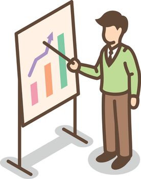 Man showing statistics on board. Presentation report icon