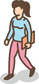 Woman carrying document folder. Office worker isometric character