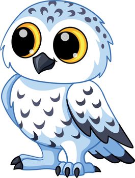 Snowy owl baby. Cartoon arctic white bird