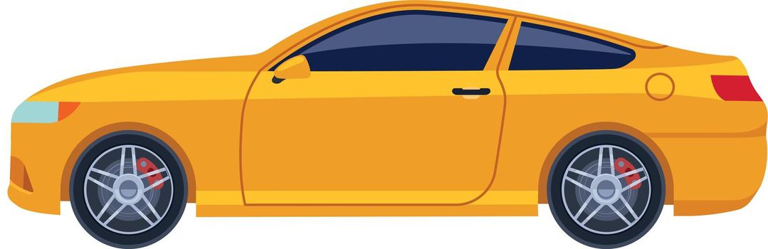 Car icon. Yellow coupe side view. Luxury auto