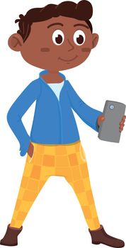 Black boy recording video on smartphone. Kid making photo