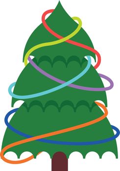 Fir tree in colorful ribbons. Christmas traditional decoration