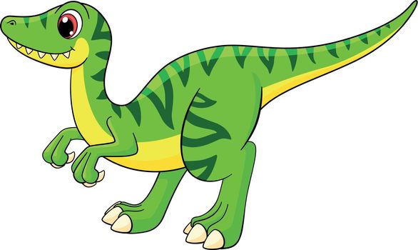 Green cartoon dinosaur. Prehistoric animal. Velociraptor icon