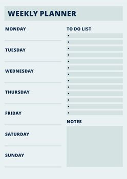 Vertical weekly planner template. Notebook week sheet