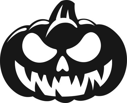 Spooky pumpkin face icon. Evil grin teeth black silhouette
