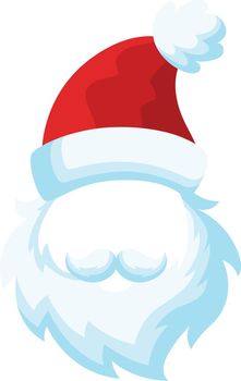 Cartoon white beard with Christmas red hat. Santa symbol