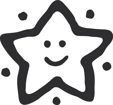 Funny star with smile. Cute doodle sky character
