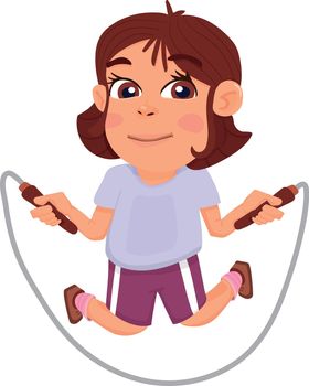 Girl jumping on skipping rope. Cartoon kid exercise