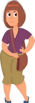 Smiling woman in casual clothes. Cartoon female character