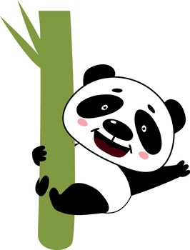 Smiling panda waving hand. Baby tree animal