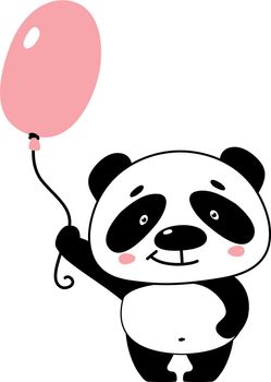 Cute panda with balloon. Holiday card funny character