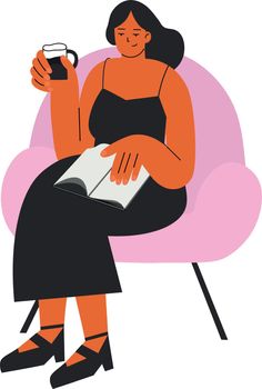 Woman sitting in cozy chair and reading book. Home leisure time
