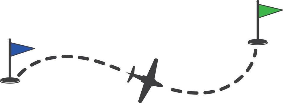 Aircraft path line with start and destination point. Plane track