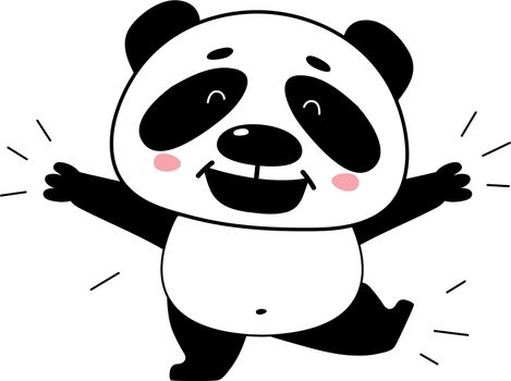 Happy panda jumping. Joyful animal. Excited character