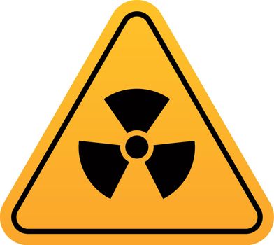 Radioactive hazard label. Yellow triangular warning sticker