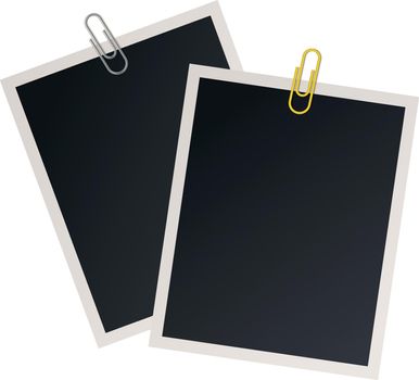 Retro photo frame with paper clips. Attached cards mockup