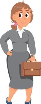 Female office worker with briefcase. Businesswoman cartoon character
