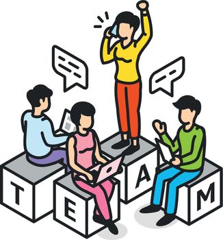 Teamwork isometric icon. Team people working together